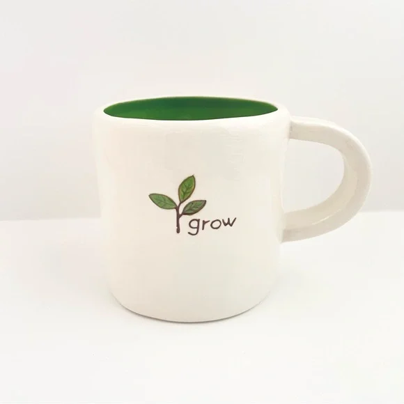 Starbucks GROW Coffee Mug Cup Green Interior 10oz Hand Painted Collectible 2008 - Picture 1 of 7